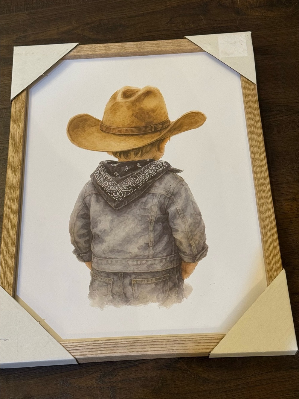 Youth Cowboy Print Wall Art - Brown Hat, Gray Jacket